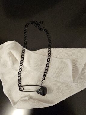 Black Safety Pin Chain Necklace with Pendant